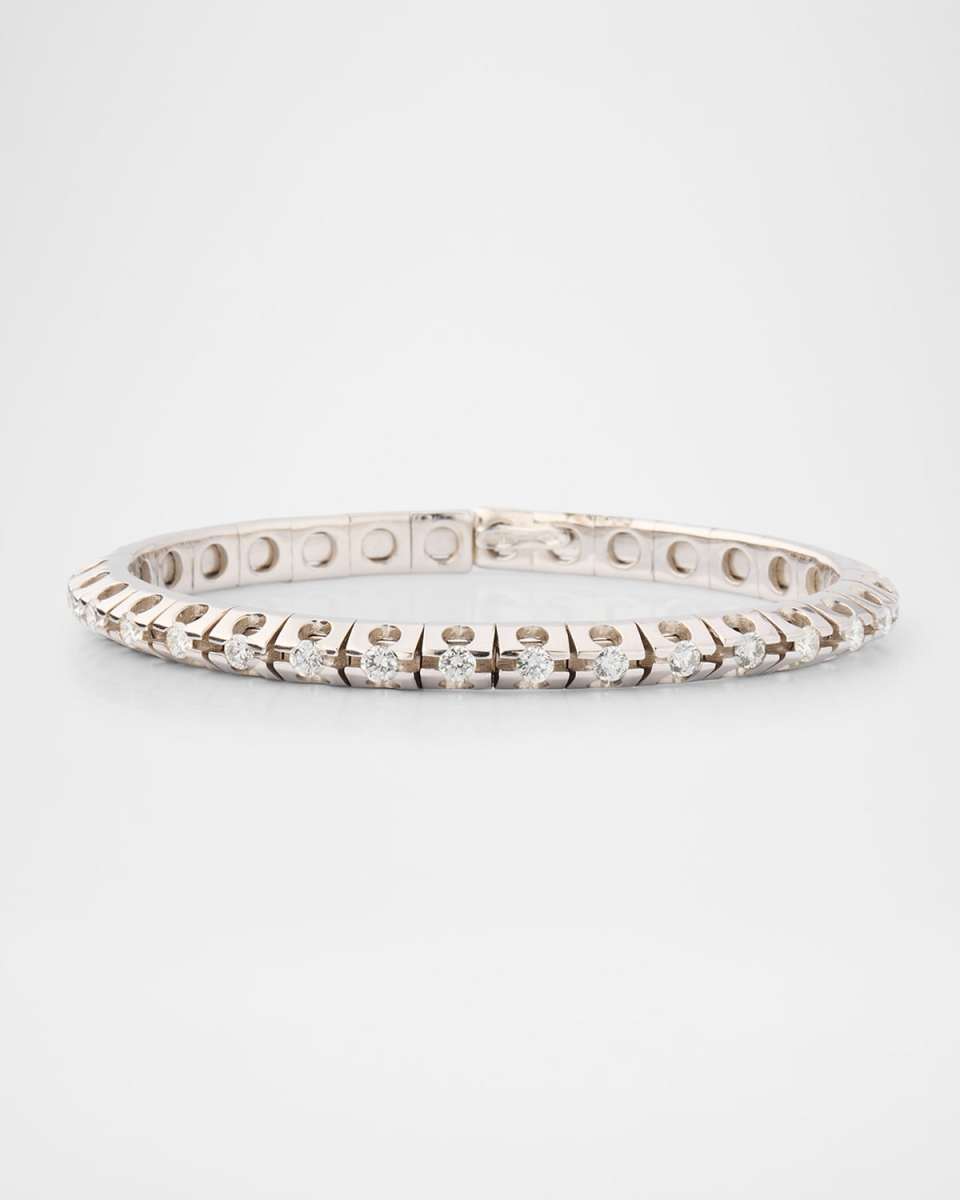 18K White Gold Round Diamond Cuff Bangle Bracelet
